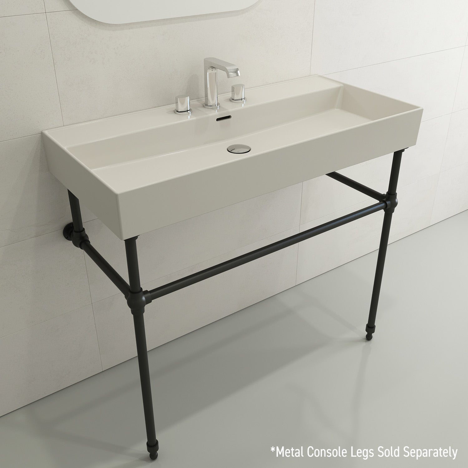 BOCCHI Milano 40" Rectangle Wallmount Fireclay Bathroom Sink, Biscuit, 3 Faucet Hole, 1378-014-0127