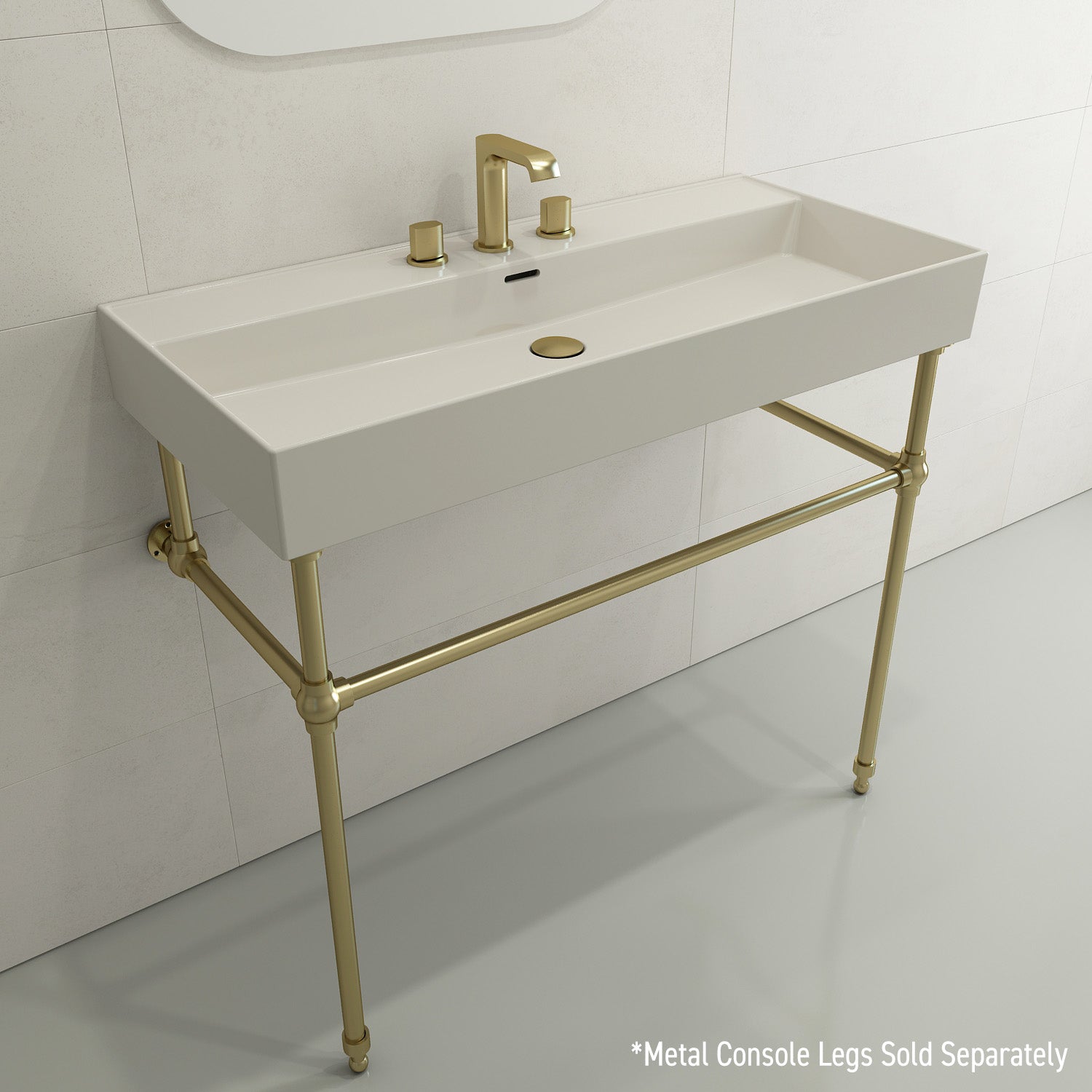 BOCCHI Milano 40" Rectangle Wallmount Fireclay Bathroom Sink, Biscuit, 3 Faucet Hole, 1378-014-0127