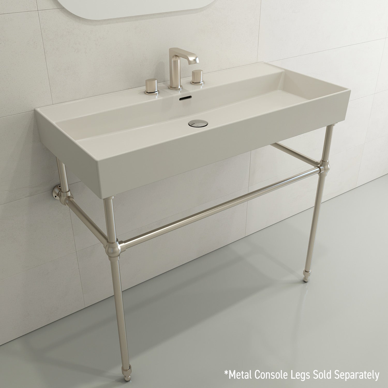 BOCCHI Milano 40" Rectangle Wallmount Fireclay Bathroom Sink, Biscuit, 3 Faucet Hole, 1378-014-0127