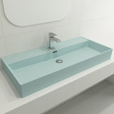 BOCCHI Milano 40" Rectangle Wallmount Fireclay Bathroom Sink, Matte Ice Blue, Single Faucet Hole, 1378-029-0126
