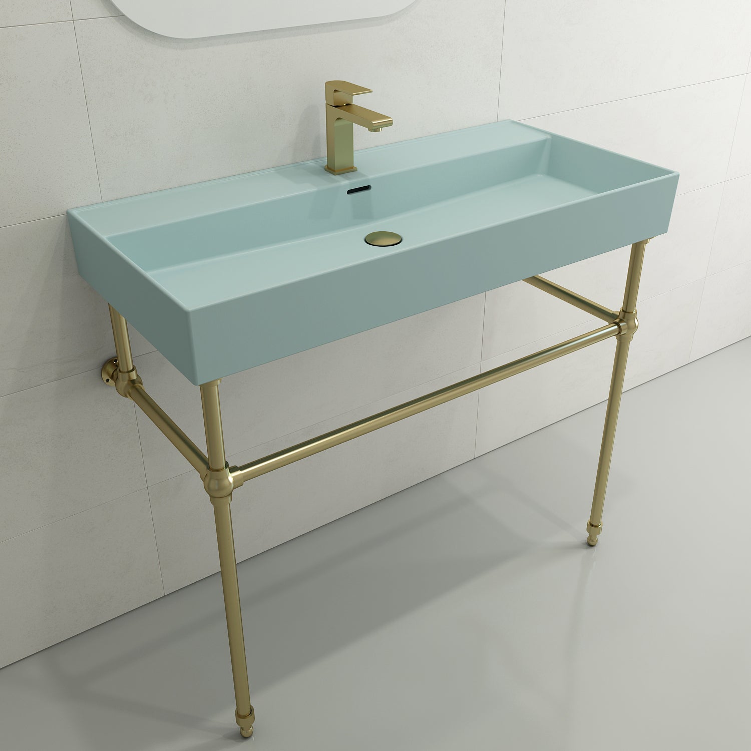 Alternate Image for BOCCHI Milano 40" Rectangle Wallmount Fireclay Bathroom Sink, Matte Ice Blue, Single Faucet Hole, 1378-029-0126