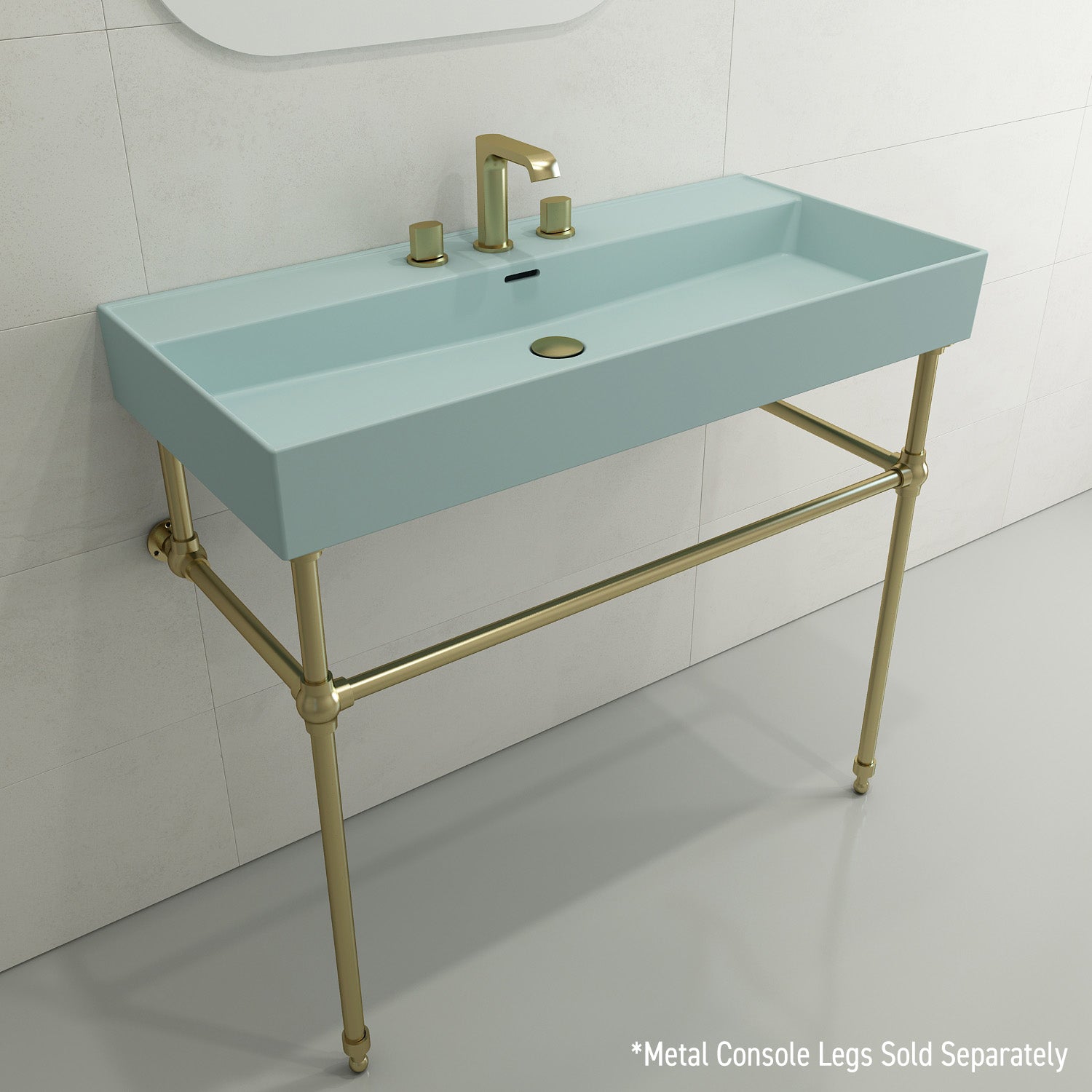 BOCCHI Milano 40" Rectangle Wallmount Fireclay Bathroom Sink, Matte Ice Blue, 3 Faucet Hole, 1378-029-0127