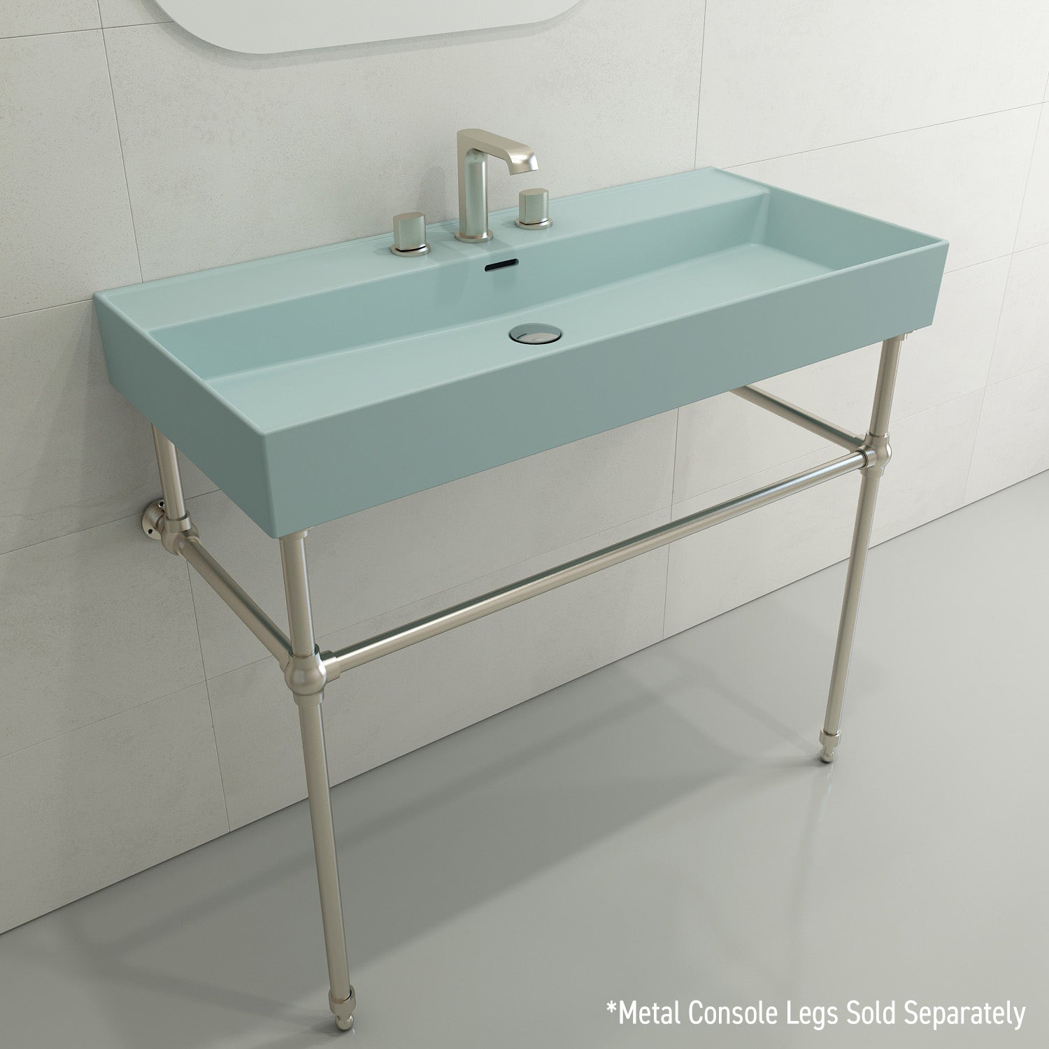 BOCCHI Milano 40" Rectangle Wallmount Fireclay Bathroom Sink, Matte Ice Blue, 3 Faucet Hole, 1378-029-0127