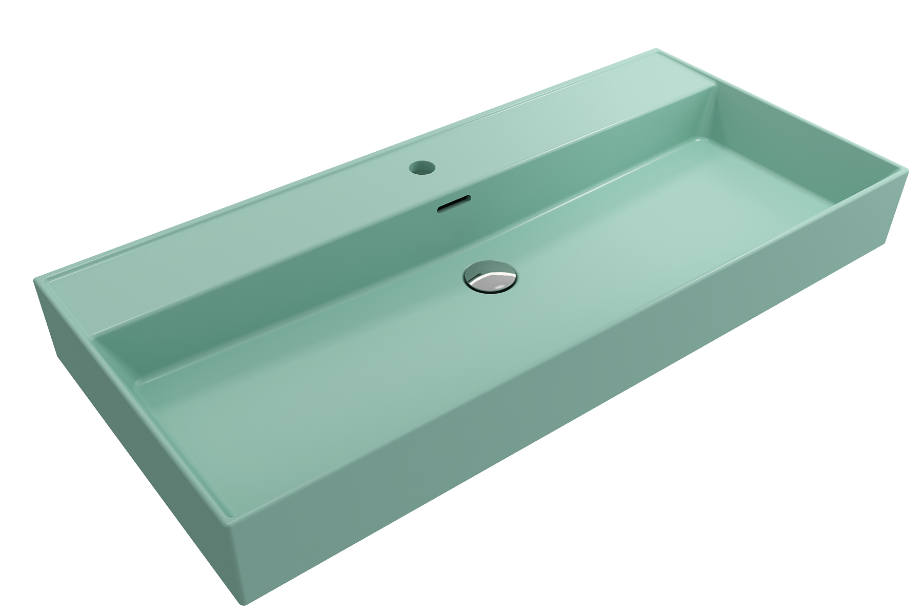 BOCCHI Milano 40" Rectangle Wallmount Fireclay Bathroom Sink, Matte Mint Green, Single Faucet Hole, 1378-033-0126