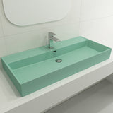 BOCCHI Milano 40" Rectangle Wallmount Fireclay Bathroom Sink, Matte Mint Green, Single Faucet Hole, 1378-033-0126