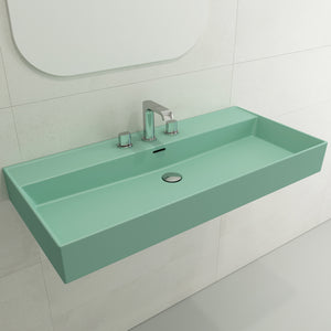 Alternate Image for BOCCHI Milano 40" Rectangle Wallmount Fireclay Bathroom Sink, Matte Mint Green, 3 Faucet Hole, 1378-033-0127