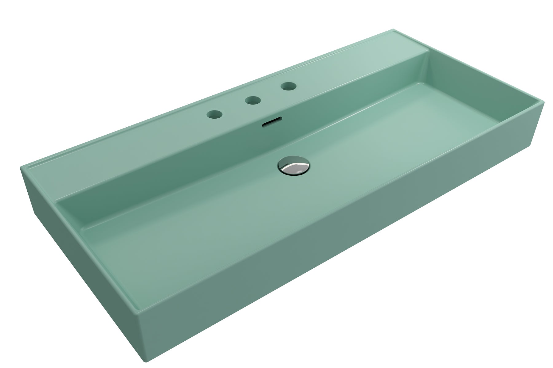 BOCCHI Milano 40" Rectangle Wallmount Fireclay Bathroom Sink, Matte Mint Green, 3 Faucet Hole, 1378-033-0127