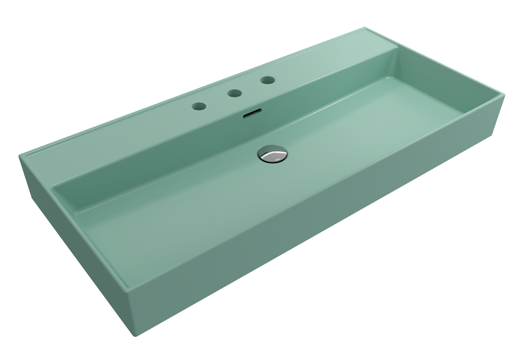 BOCCHI Milano 40" Rectangle Wallmount Fireclay Bathroom Sink, Matte Mint Green, 3 Faucet Hole, 1378-033-0127
