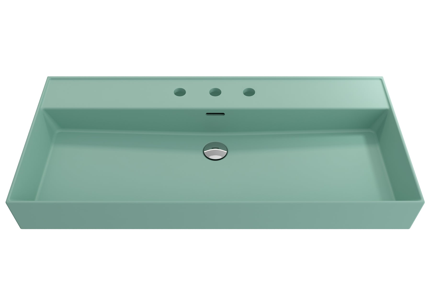 BOCCHI Milano 40" Rectangle Wallmount Fireclay Bathroom Sink, Matte Mint Green, 3 Faucet Hole, 1378-033-0127