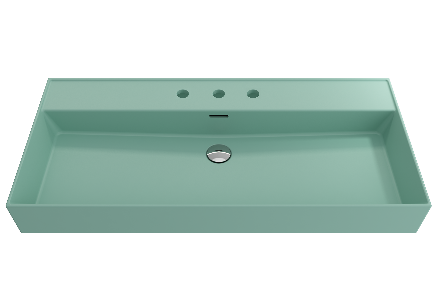 BOCCHI Milano 40" Rectangle Wallmount Fireclay Bathroom Sink, Matte Mint Green, 3 Faucet Hole, 1378-033-0127