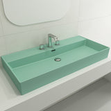 BOCCHI Milano 40" Rectangle Wallmount Fireclay Bathroom Sink, Matte Mint Green, 3 Faucet Hole, 1378-033-0127