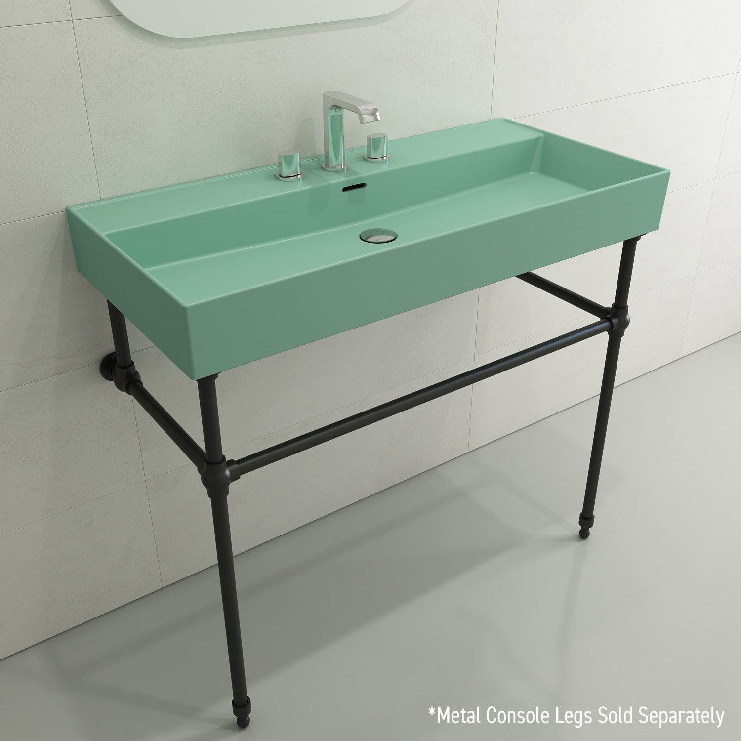 BOCCHI Milano 40" Rectangle Wallmount Fireclay Bathroom Sink, Matte Mint Green, 3 Faucet Hole, 1378-033-0127