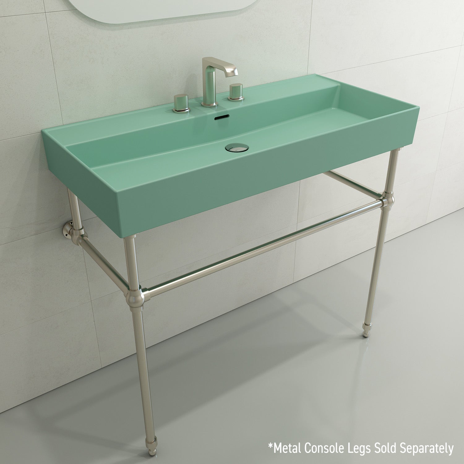 BOCCHI Milano 40" Rectangle Wallmount Fireclay Bathroom Sink, Matte Mint Green, 3 Faucet Hole, 1378-033-0127