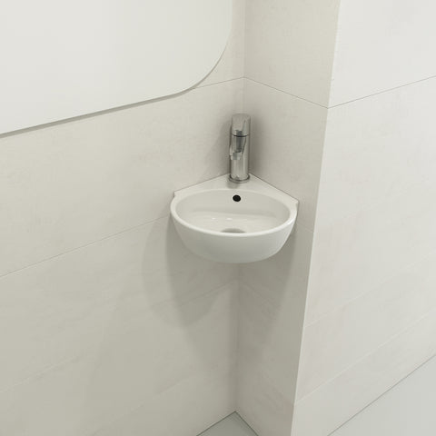 BOCCHI Milano 13" Oval Corner Fireclay Bathroom Sink, White, Single Faucet Hole, 1392-001-0126