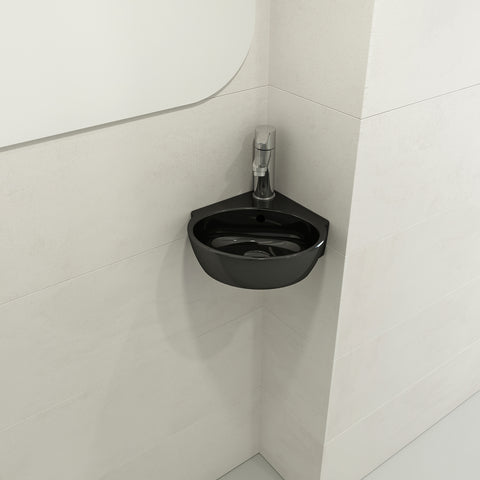BOCCHI Milano 13" Oval Corner Fireclay Bathroom Sink, Black, Single Faucet Hole, 1392-005-0126