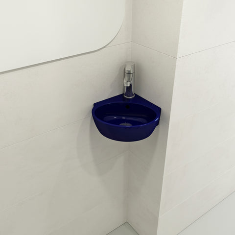 BOCCHI Milano 13" Oval Corner Fireclay Bathroom Sink, Sapphire Blue, Single Faucet Hole, 1392-010-0126