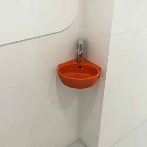 BOCCHI Milano 13" Oval Corner Fireclay Bathroom Sink, Orange, Single Faucet Hole, 1392-012-0126