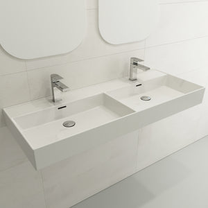 Alternate Image for BOCCHI Milano 48" Rectangle Wallmount Fireclay Bathroom Sink, Double Basin, White, Single Faucet Hole, 1393-001-0132