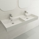 BOCCHI Milano 48" Rectangle Wallmount Fireclay Bathroom Sink, Double Basin, White, Single Faucet Hole, 1393-001-0132