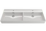 BOCCHI Milano 48" Rectangle Wallmount Fireclay Bathroom Sink, Double Basin, White, Single Faucet Hole, 1393-001-0132