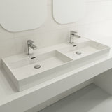 BOCCHI Milano 48" Rectangle Wallmount Fireclay Bathroom Sink, Double Basin, White, Single Faucet Hole, 1393-001-0132