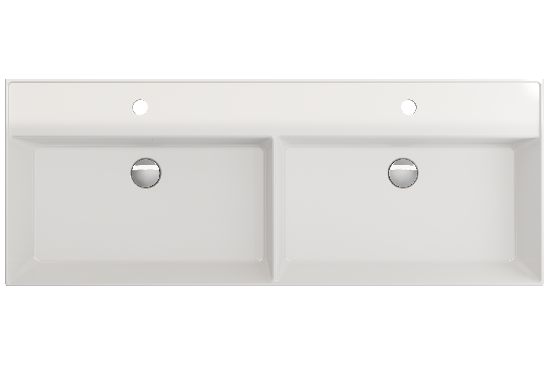 BOCCHI Milano 48" Rectangle Wallmount Fireclay Bathroom Sink, Double Basin, White, Single Faucet Hole, 1393-001-0132