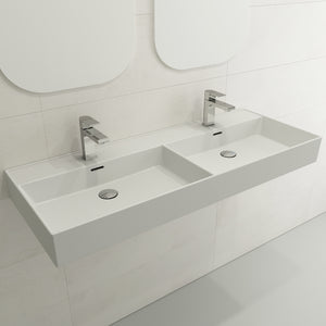 Alternate Image for BOCCHI Milano 48" Rectangle Wallmount Fireclay Bathroom Sink, Double Basin, Matte White, Single Faucet Hole, 1393-002-0132