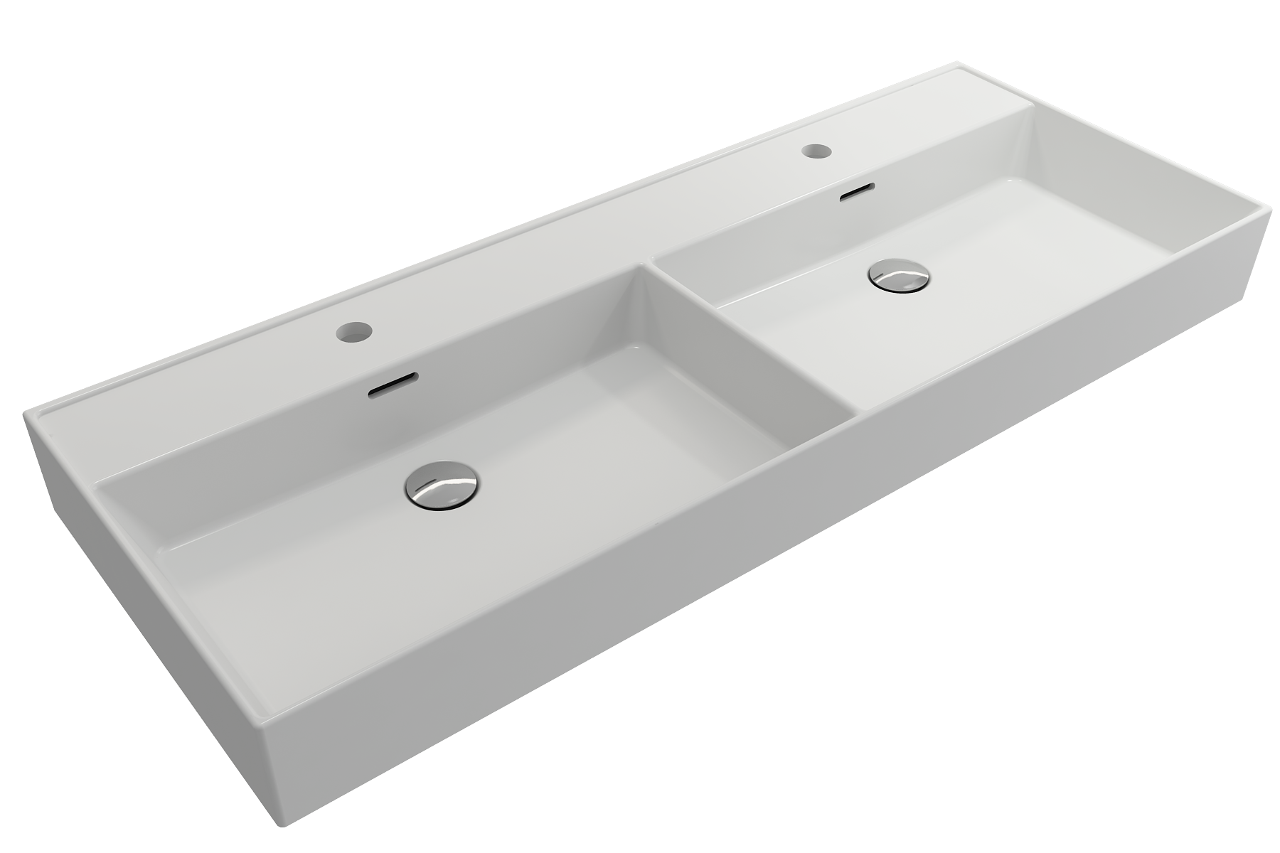 BOCCHI Milano 48" Rectangle Wallmount Fireclay Bathroom Sink, Double Basin, Matte White, Single Faucet Hole, 1393-002-0132