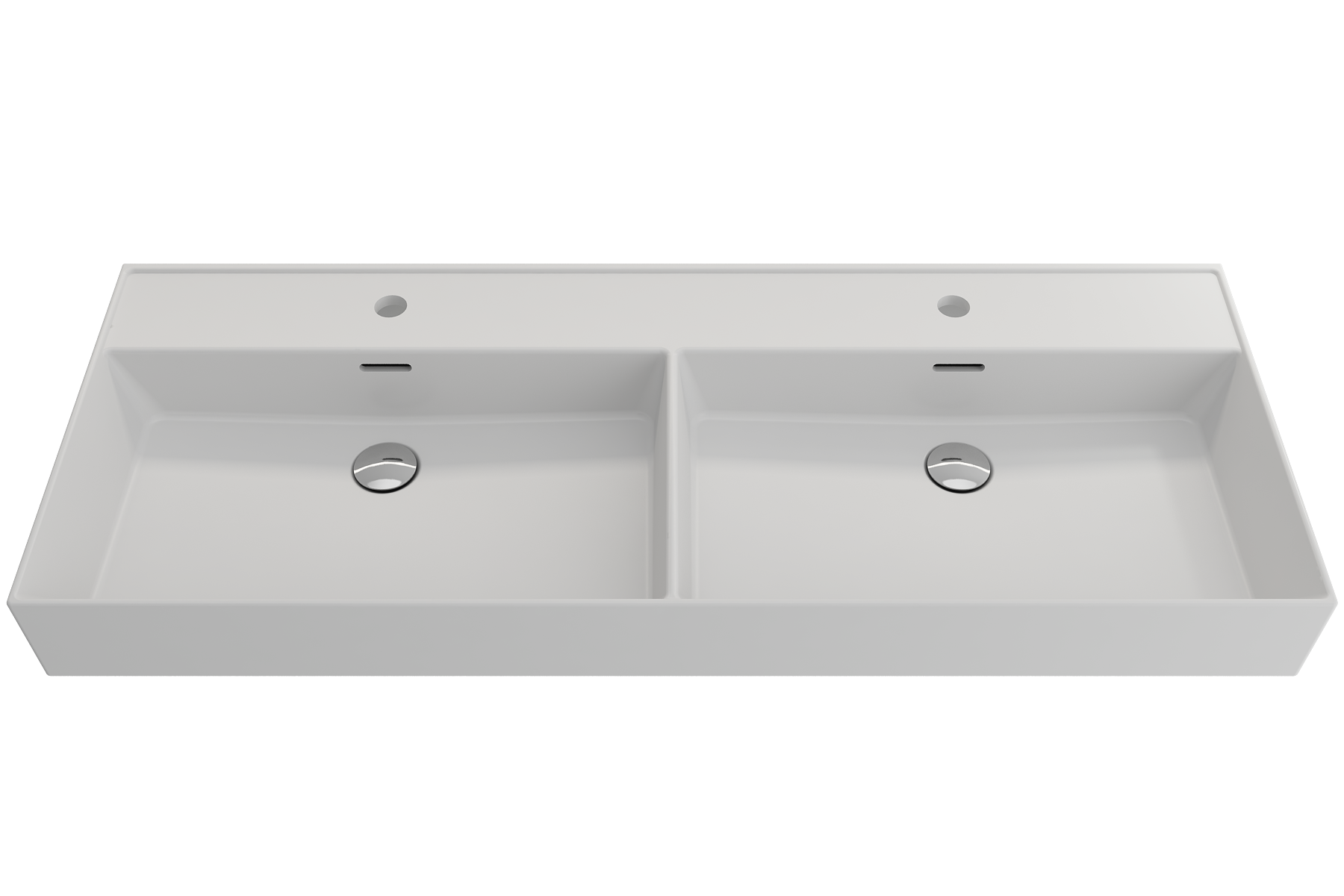 BOCCHI Milano 48" Rectangle Wallmount Fireclay Bathroom Sink, Double Basin, Matte White, Single Faucet Hole, 1393-002-0132