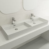BOCCHI Milano 48" Rectangle Wallmount Fireclay Bathroom Sink, Double Basin, Matte White, Single Faucet Hole, 1393-002-0132
