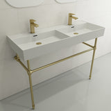 BOCCHI Milano 48" Rectangle Wallmount Fireclay Bathroom Sink, Double Basin, Matte White, Single Faucet Hole, 1393-002-0132