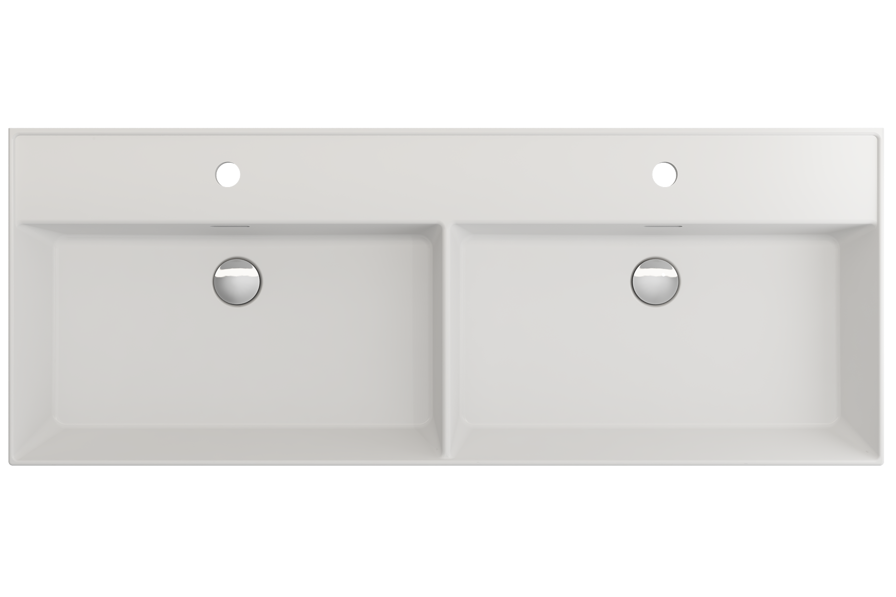 BOCCHI Milano 48" Rectangle Wallmount Fireclay Bathroom Sink, Double Basin, Matte White, Single Faucet Hole, 1393-002-0132