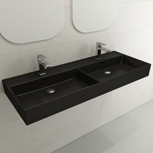 Alternate Image for BOCCHI Milano 48" Rectangle Wallmount Fireclay Bathroom Sink, Double Basin, Matte Black, Single Faucet Hole, 1393-004-0132