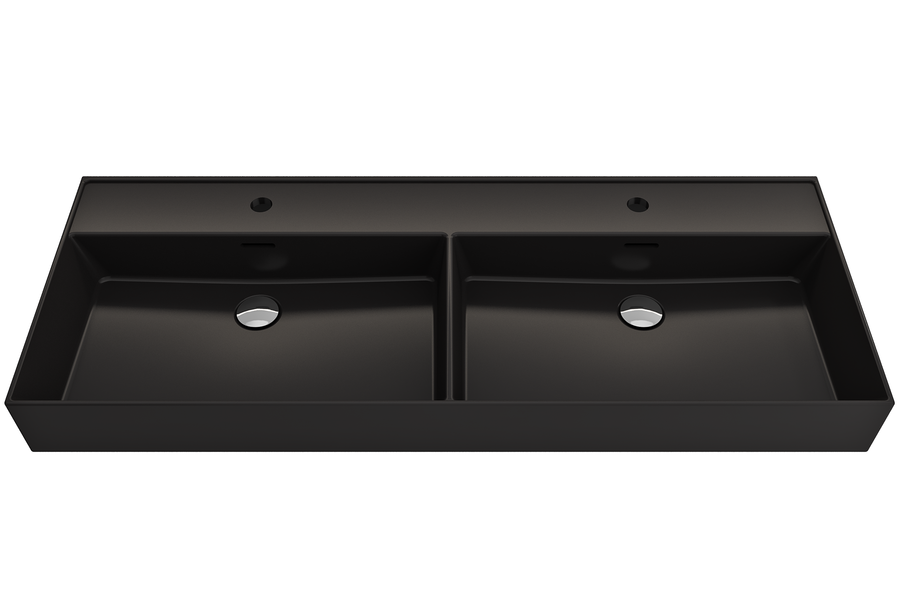 BOCCHI Milano 48" Rectangle Wallmount Fireclay Bathroom Sink, Double Basin, Matte Black, Single Faucet Hole, 1393-004-0132
