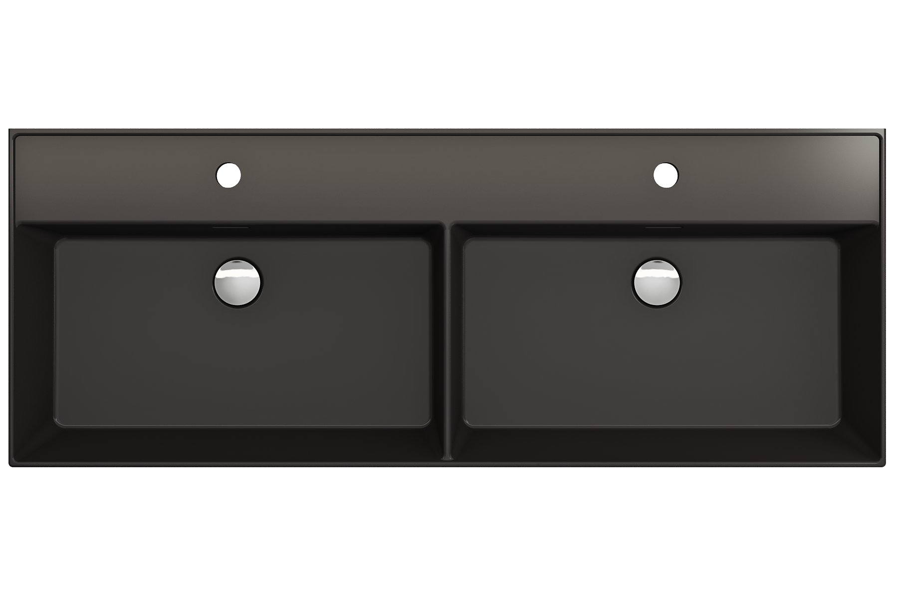 BOCCHI Milano 48" Rectangle Wallmount Fireclay Bathroom Sink, Double Basin, Matte Black, Single Faucet Hole, 1393-004-0132