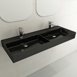 Alternate Image for BOCCHI Milano 48" Rectangle Wallmount Fireclay Bathroom Sink, Double Basin, Black, Single Faucet Hole, 1393-005-0132