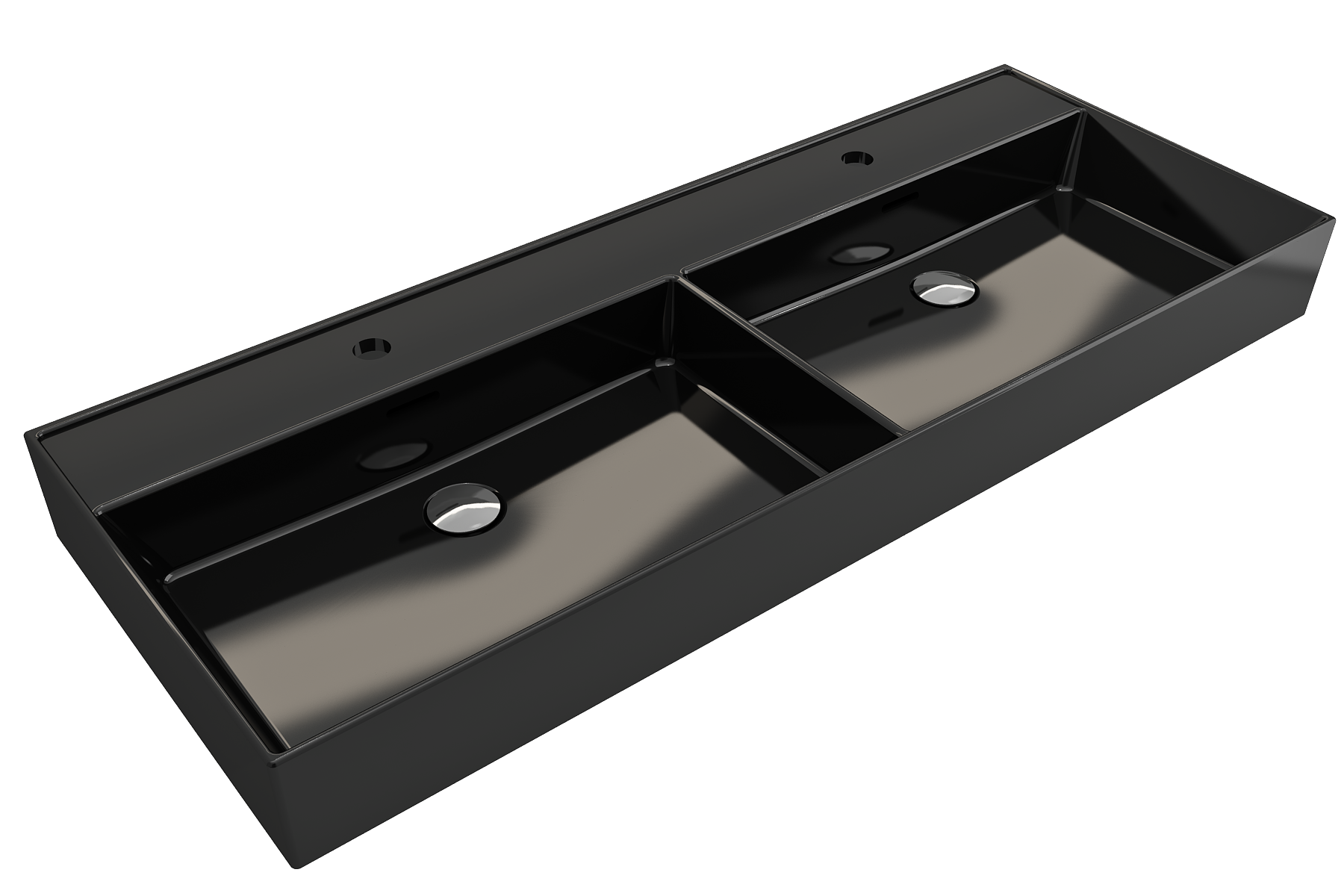 BOCCHI Milano 48" Rectangle Wallmount Fireclay Bathroom Sink, Double Basin, Black, Single Faucet Hole, 1393-005-0132