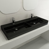 BOCCHI Milano 48" Rectangle Wallmount Fireclay Bathroom Sink, Double Basin, Black, Single Faucet Hole, 1393-005-0132