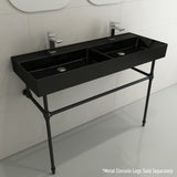 BOCCHI Milano 48" Rectangle Wallmount Fireclay Bathroom Sink, Double Basin, Black, Single Faucet Hole, 1393-005-0132