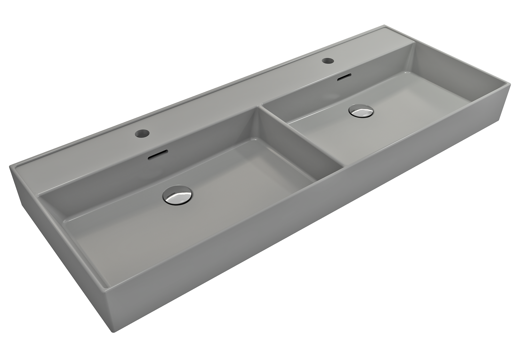 BOCCHI Milano 48" Rectangle Wallmount Fireclay Bathroom Sink, Double Basin, Matte Gray, Single Faucet Hole, 1393-006-0132