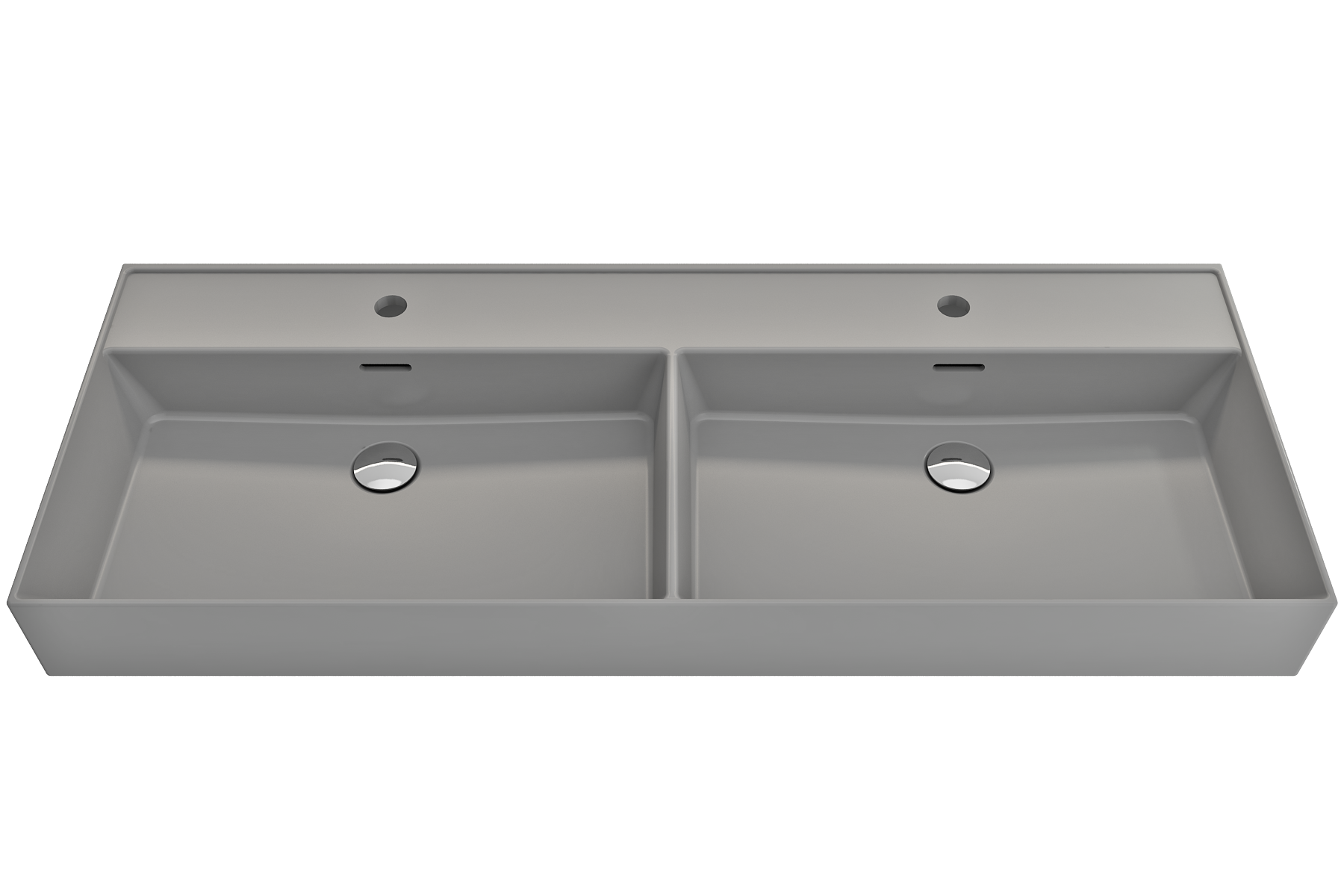 BOCCHI Milano 48" Rectangle Wallmount Fireclay Bathroom Sink, Double Basin, Matte Gray, Single Faucet Hole, 1393-006-0132