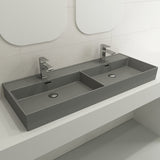 BOCCHI Milano 48" Rectangle Wallmount Fireclay Bathroom Sink, Double Basin, Matte Gray, Single Faucet Hole, 1393-006-0132