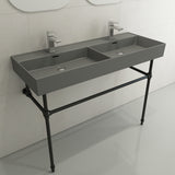 BOCCHI Milano 48" Rectangle Wallmount Fireclay Bathroom Sink, Double Basin, Matte Gray, Single Faucet Hole, 1393-006-0132