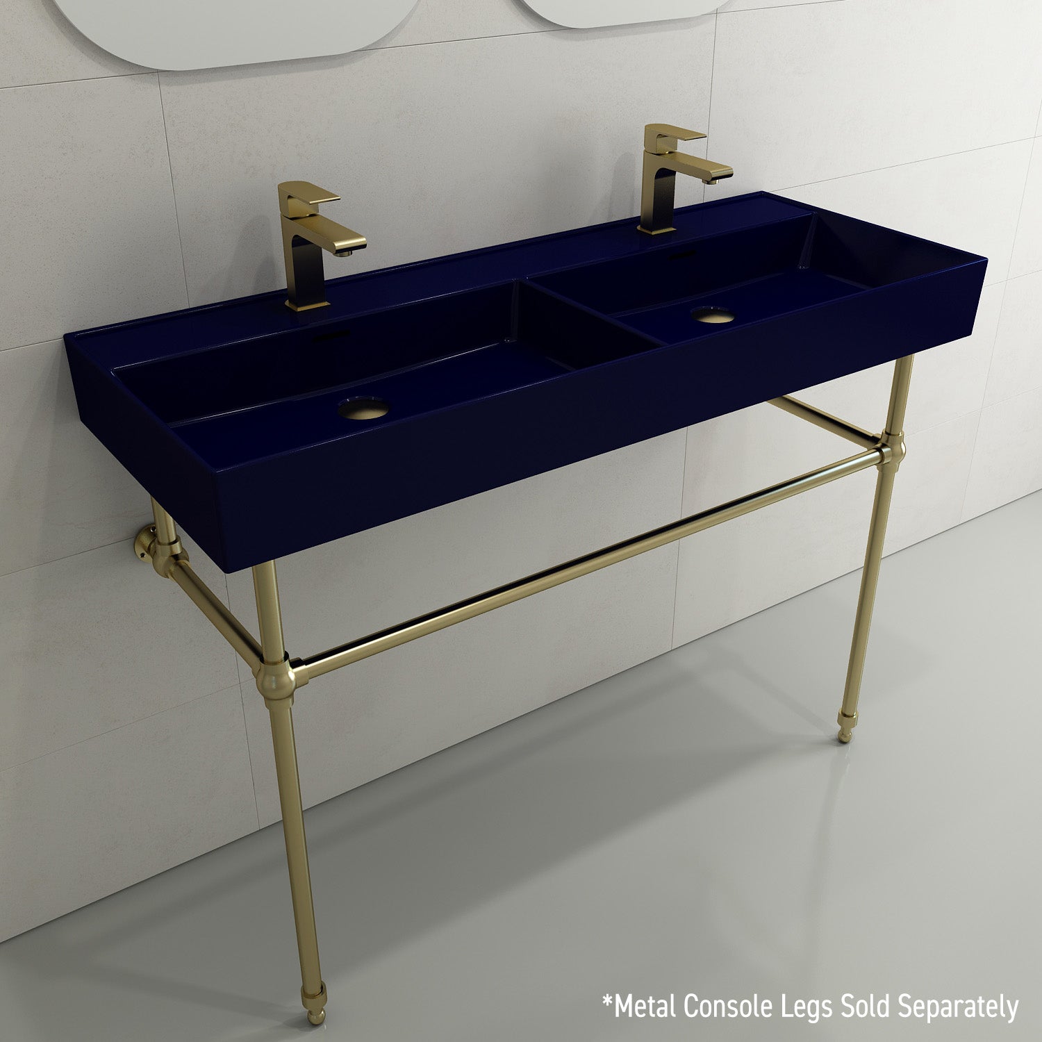 BOCCHI Milano 48" Rectangle Wallmount Fireclay Bathroom Sink, Double Basin, Sapphire Blue, Single Faucet Hole, 1393-010-0132