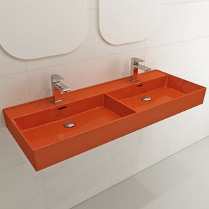 Alternate Image for BOCCHI Milano 48" Rectangle Wallmount Fireclay Bathroom Sink, Double Basin, Orange, Single Faucet Hole, 1393-012-0132