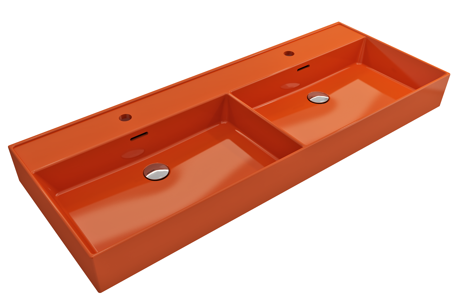 BOCCHI Milano 48" Rectangle Wallmount Fireclay Bathroom Sink, Double Basin, Orange, Single Faucet Hole, 1393-012-0132