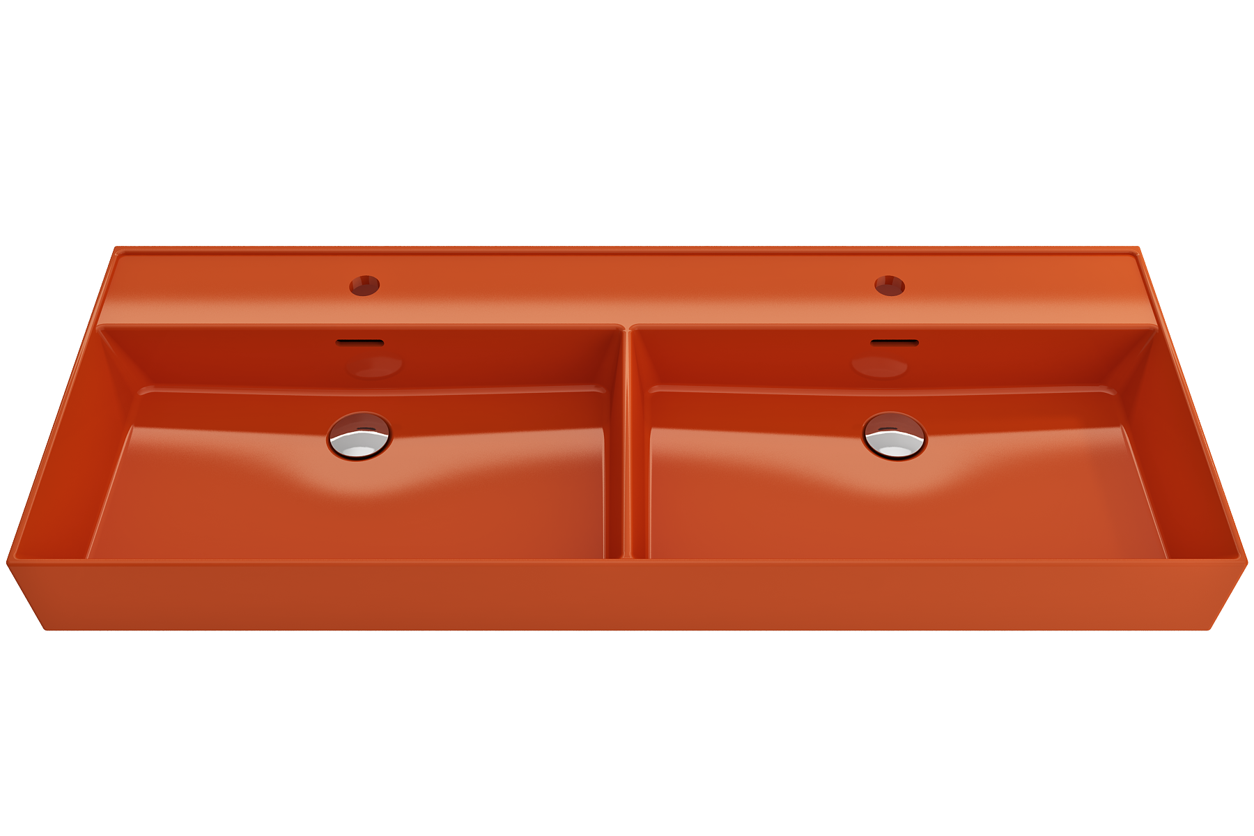 BOCCHI Milano 48" Rectangle Wallmount Fireclay Bathroom Sink, Double Basin, Orange, Single Faucet Hole, 1393-012-0132