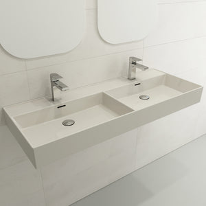 Alternate Image for BOCCHI Milano 48" Rectangle Wallmount Fireclay Bathroom Sink, Double Basin, Biscuit, Single Faucet Hole, 1393-014-0132