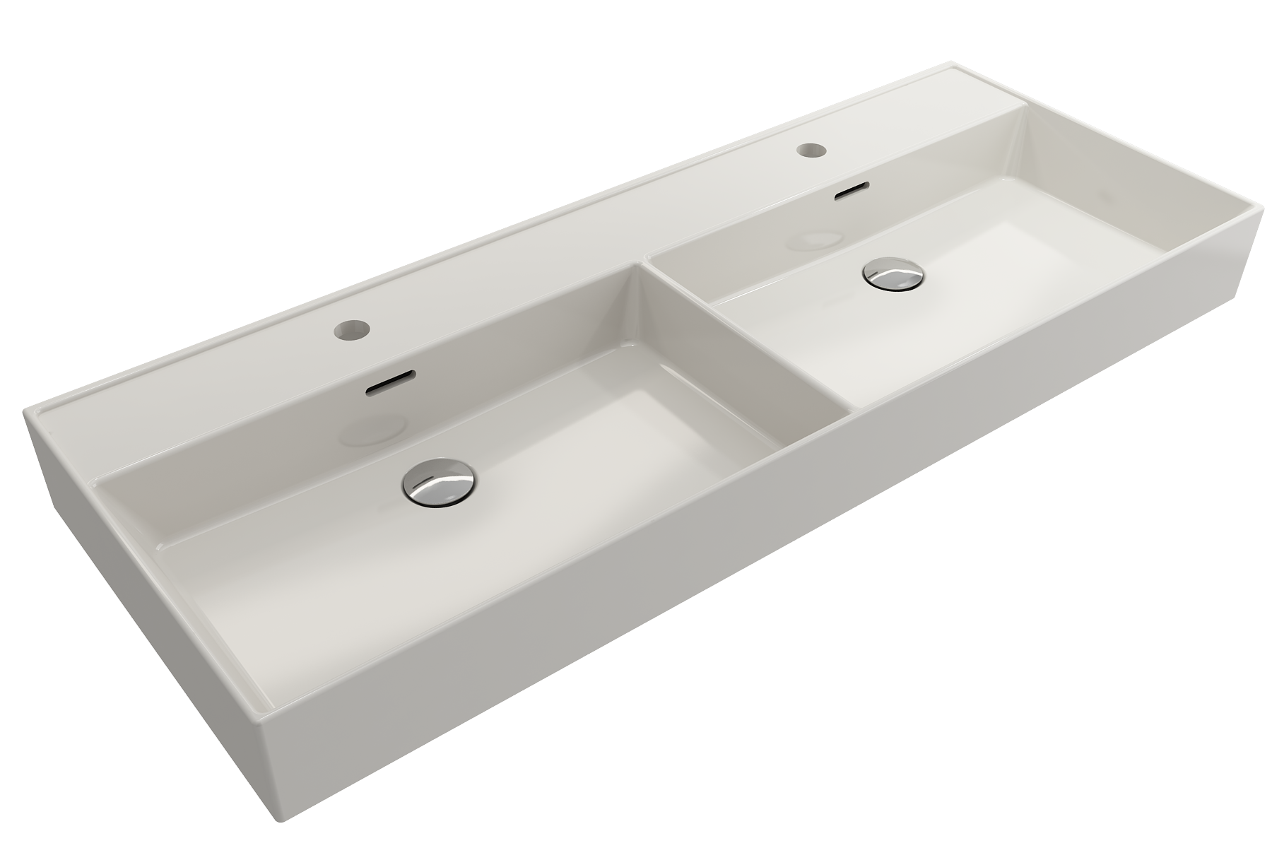 BOCCHI Milano 48" Rectangle Wallmount Fireclay Bathroom Sink, Double Basin, Biscuit, Single Faucet Hole, 1393-014-0132