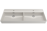 BOCCHI Milano 48" Rectangle Wallmount Fireclay Bathroom Sink, Double Basin, Biscuit, Single Faucet Hole, 1393-014-0132